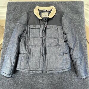 Levi Strauss Jacket Mens Large Sherpa Collar Quilted Puffer Winter Coat Warm